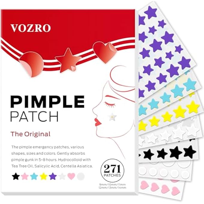 STRBOXONG PIMPLE PATCHES FOR FACE, CUTE PIMPLE PATCHES STARS, COLORFUL HYDROCOLLOID ACNE 271PATCHES 6 SIZES WITH SALICYLIC ACID, TEA TREE & CENTELLA OIL (ROUND,STAR,PEACH SHAPES) - Image 1